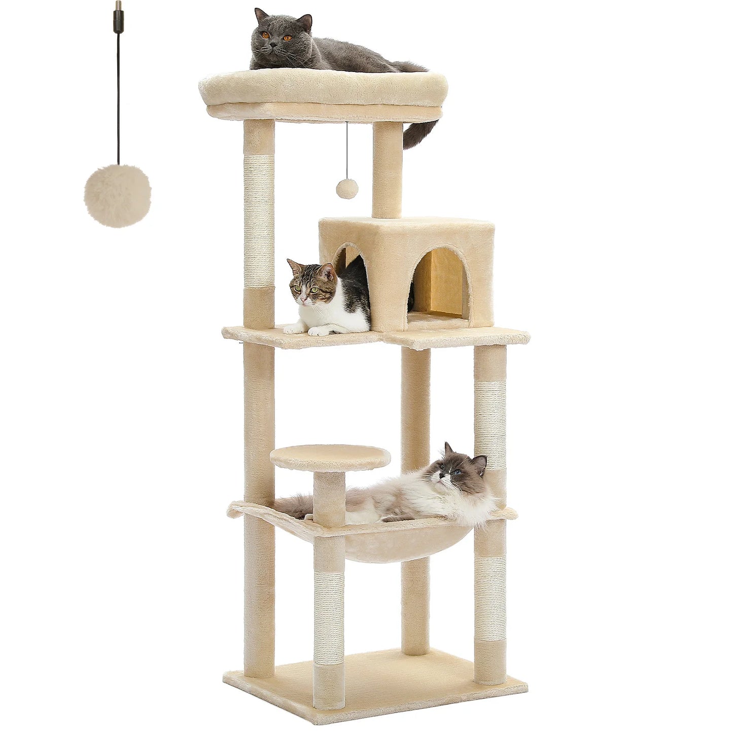 Cat Tree for Indoor Cats 5 Level Cat Tower with Large Hammock and Cozy Condo for Large Cats