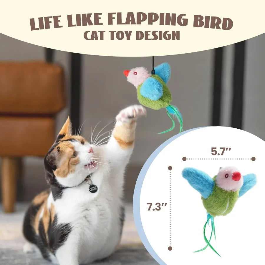 Flapping Bird Cat Toy Interactive Catnip Kitten Toy with Lifelike Chirping Rechargeable Touch Activated for Bored Indoor Adult