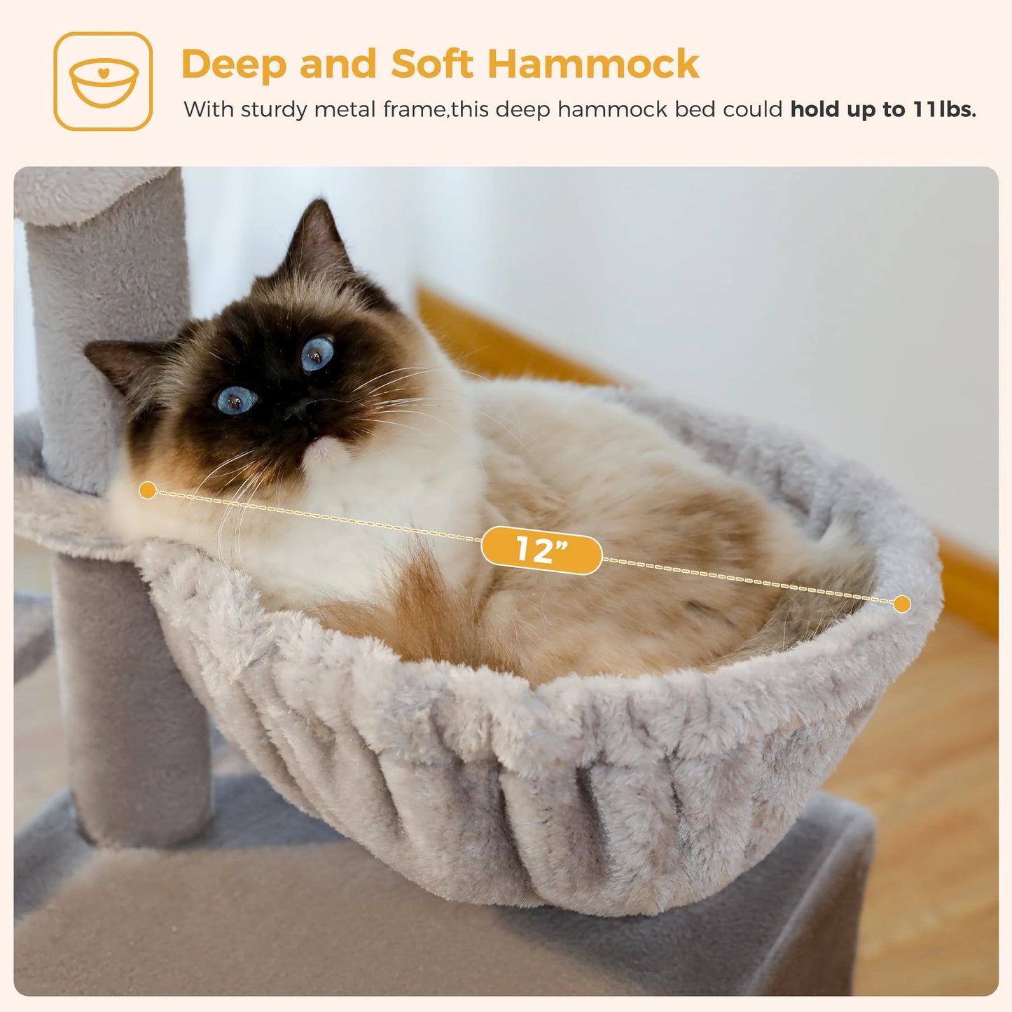 Cat Tree Cat Tower for Indoor Cats with Big Hammock Removable Top Perch and Scratching Posts Grey