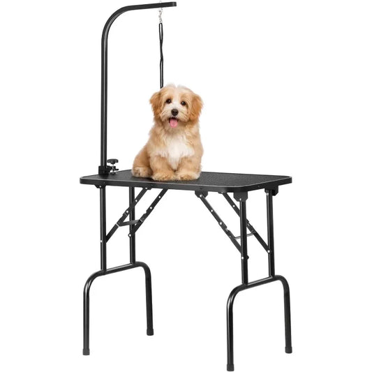 32-inch Foldable Pet Dog Grooming Table with Adjustable Height Arm Drying Table for Home w/Noose for Small Dogs Cats N