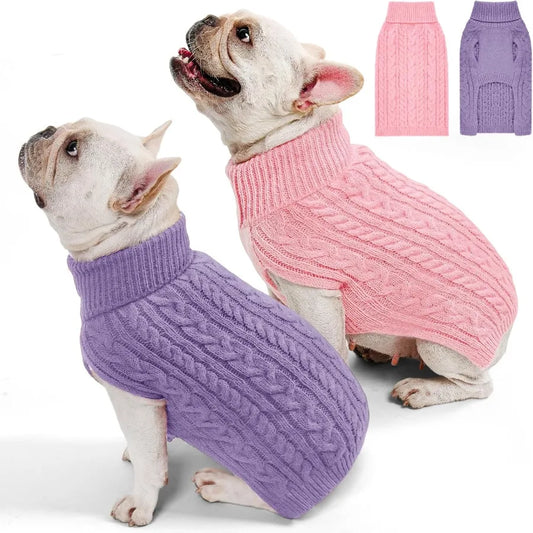 Guangdong Dog Sweaters 2 Pack Turtleneck Cable Knit Pullover