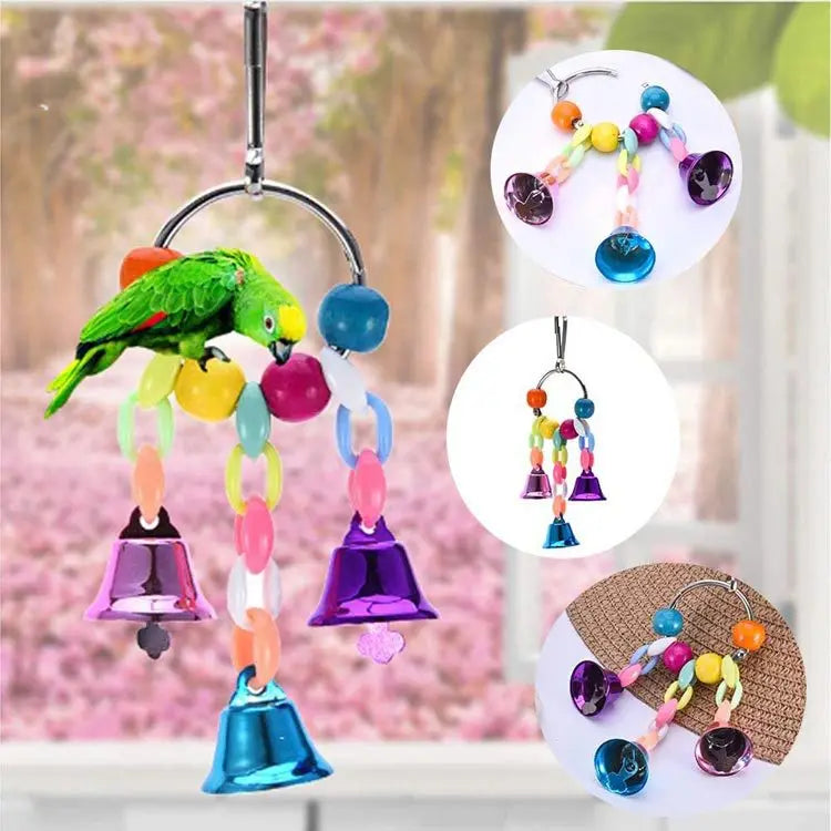 DCPET 12 Pack Wood Bird Toy Set Parrot Swing Bridge Bells Cage Accessories