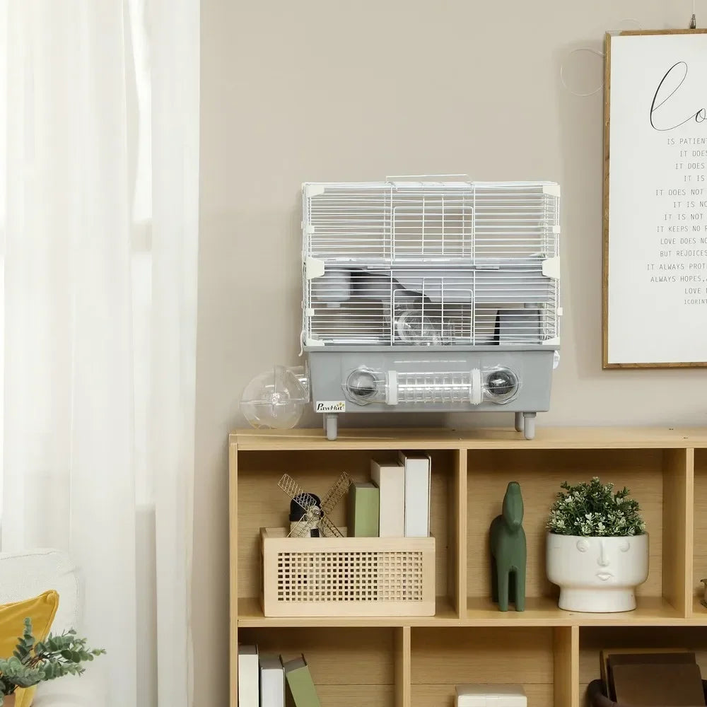2 Tier Hamster Cage Hamster Habitat with Accessories Gray