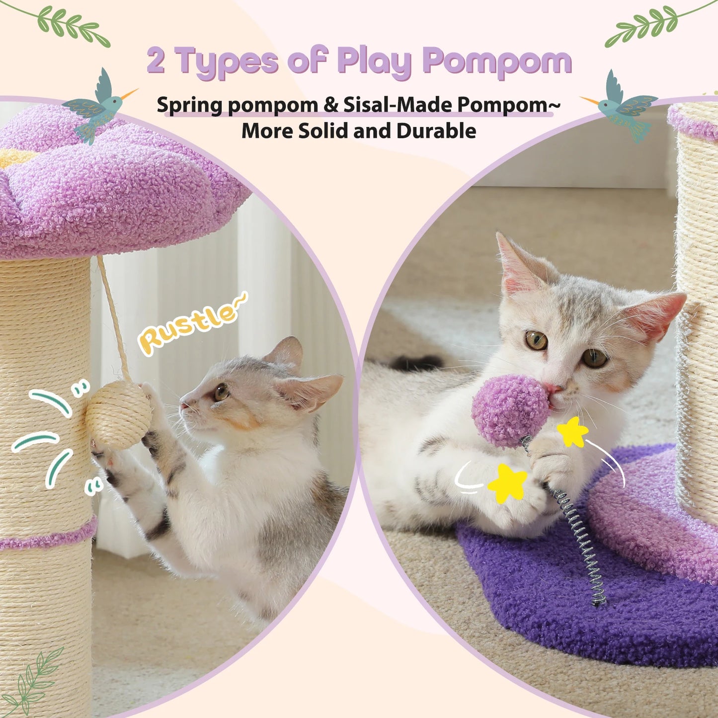 Flower Cat Scratching Post Small Cat Tree Tower Cat Scratcher Indoor Cats Super Thick Scratching Post Removable Cat Bed