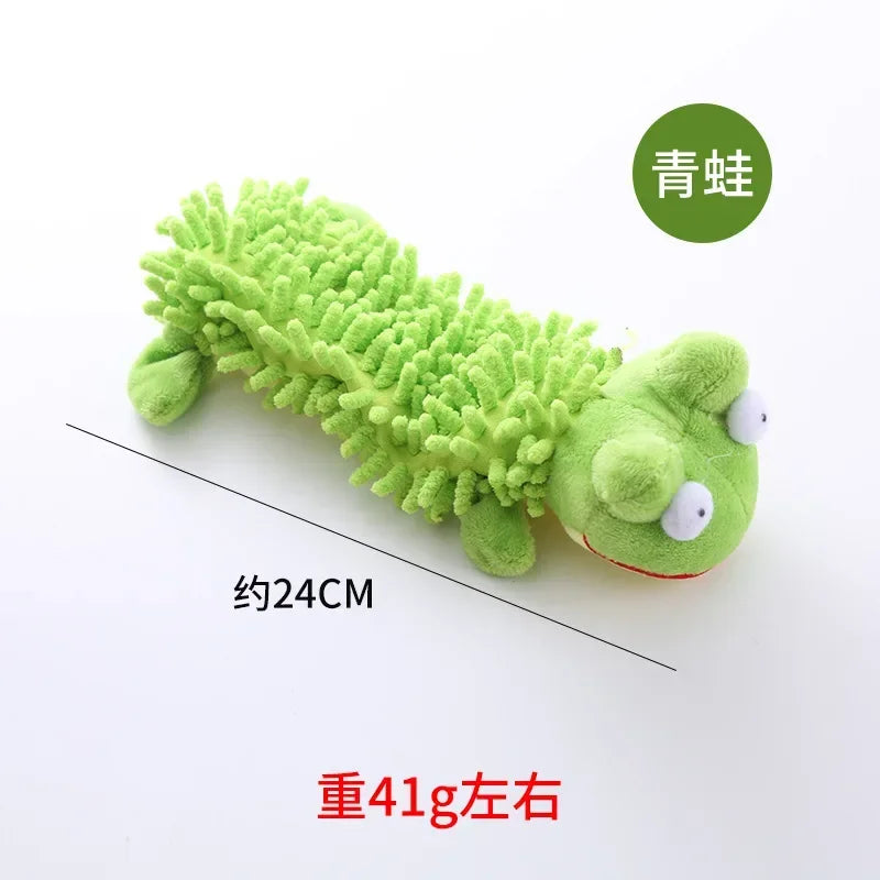 Pet Dog Toy Plush Mop Fur Squeaky Frog Hippo Teeth Grinding Supplies