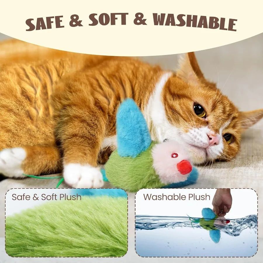 Flapping Bird Cat Toy Interactive Catnip Kitten Toy with Lifelike Chirping Rechargeable Touch Activated for Bored Indoor Adult