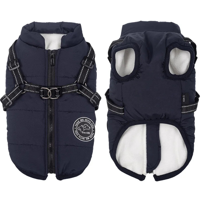 Winter Warm Dog Jacket Waterproof Pet Coat Fleece Harness Vest for Small and Large Dogs