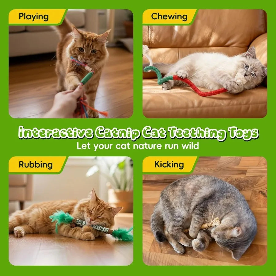 Silvervine Cat Chew Rope Toy With Refillable Catnip Bag For Teeth Cleaning