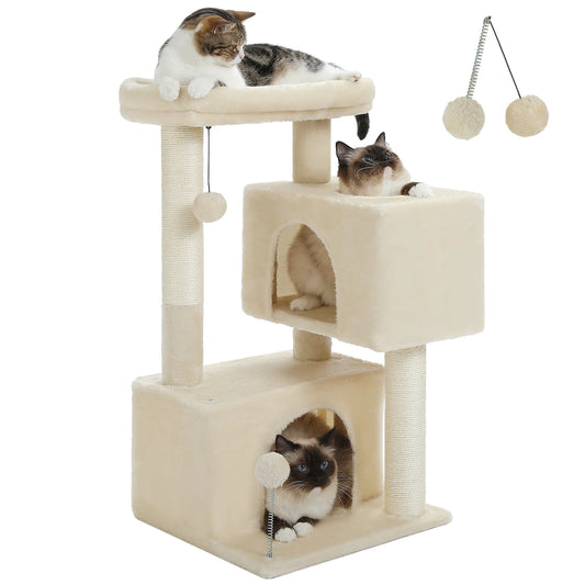 Cat Tree for Large Cats Indoor Cat Tower up to 10kg with 2 Large Condos Scratching Posts and Large Perch