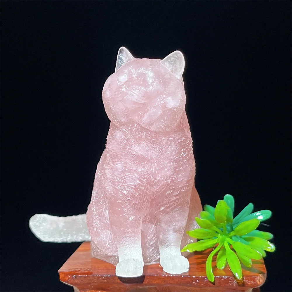 Cat Tumbled Stone Statue Natural Gemstone Amethyst Rose Quartz Opal lite Reiki Healing Crystal Stone Figurine Crafts Gifts