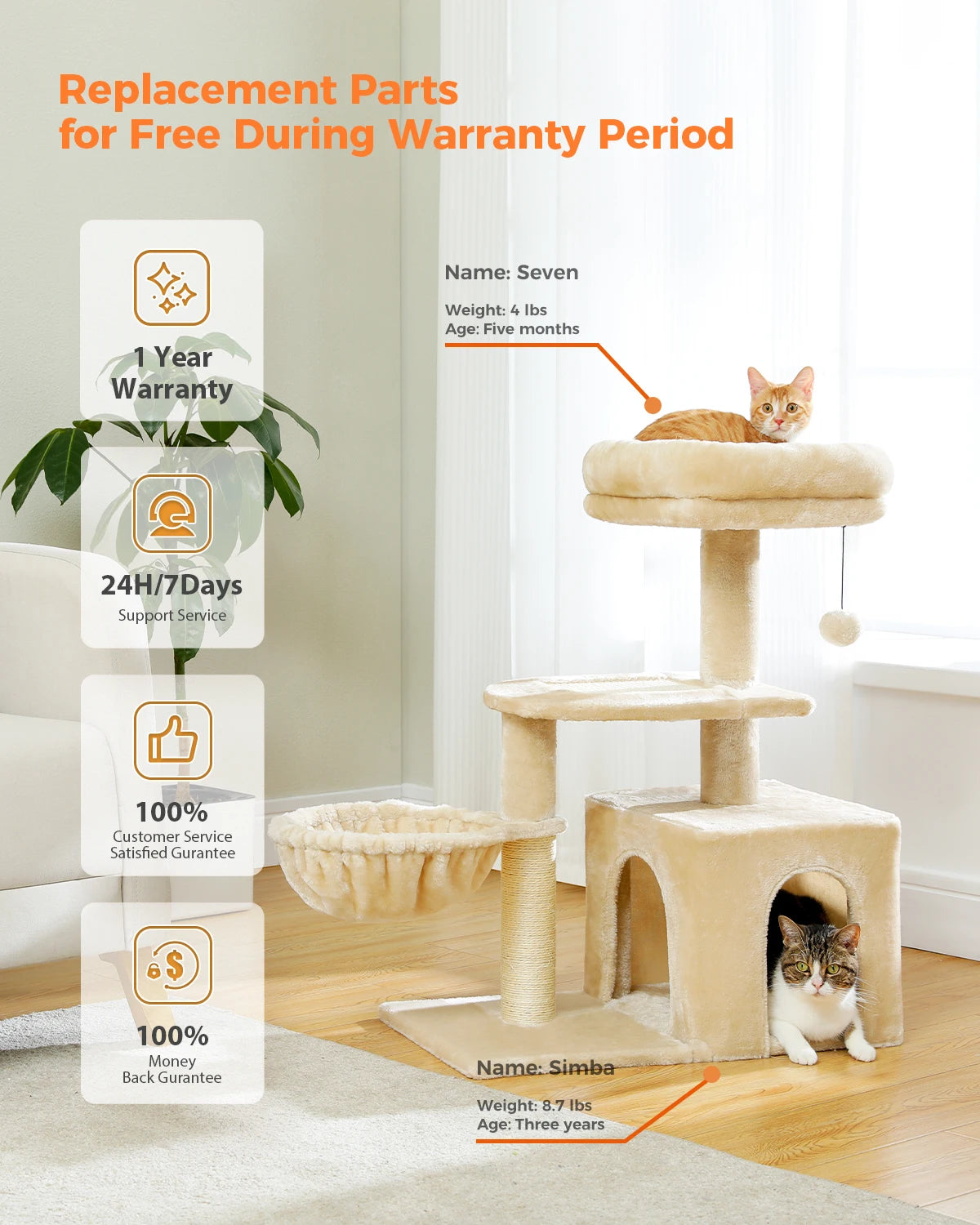 Cat Tree Cat Tower for Indoor Cats with Big Hammock Removable Top Perch and Scratching Posts Grey
