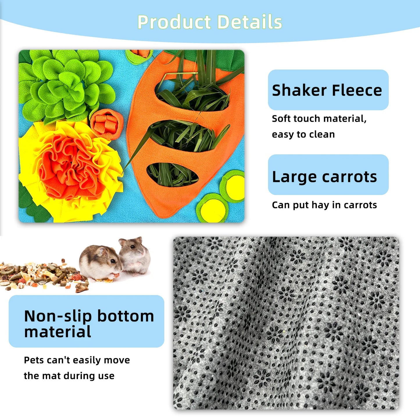 Small Pet Snuffle Mat Rabbit Foraging Mat Hamster Scent Training Blanket Slow Feeder for Dogs and Rabbits