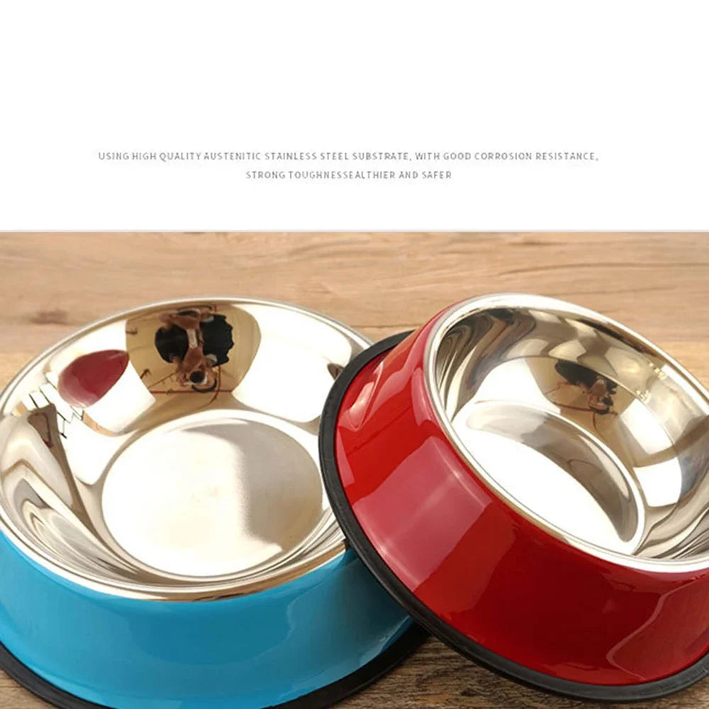New Pet Dog Stainless Steel Bowls Puppy Cats Food Drink Water Dish Feeder Travel Feeding Non-slip Feeding Dishes Pets Supplies