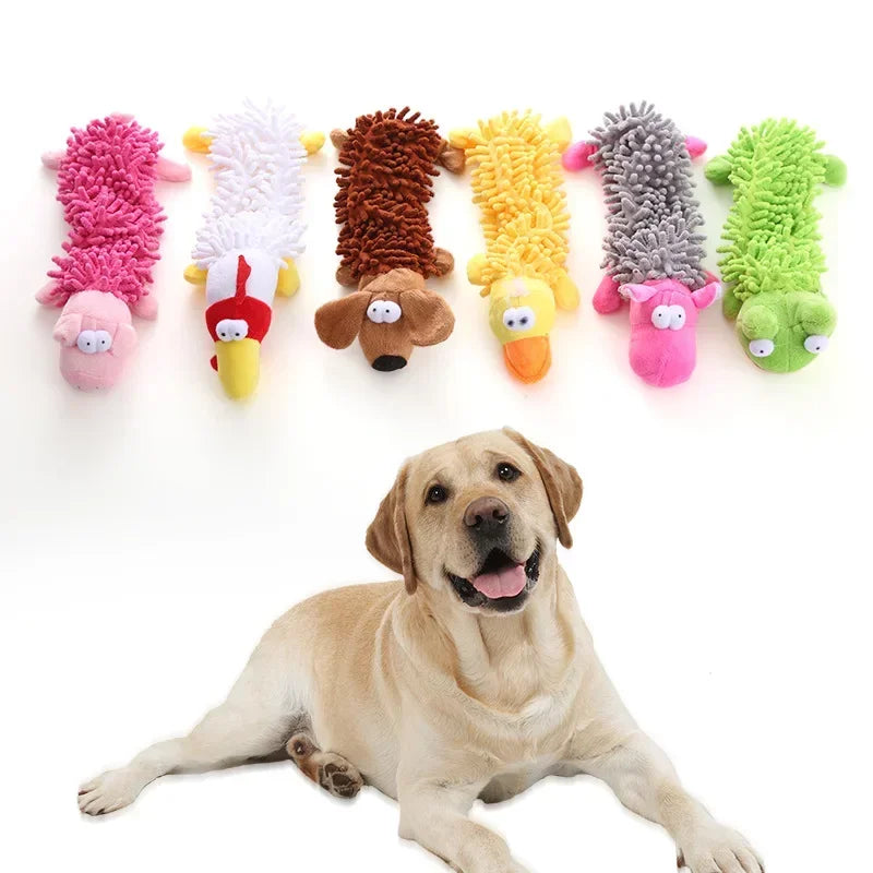 Pet Dog Toy Plush Mop Fur Squeaky Frog Hippo Teeth Grinding Supplies