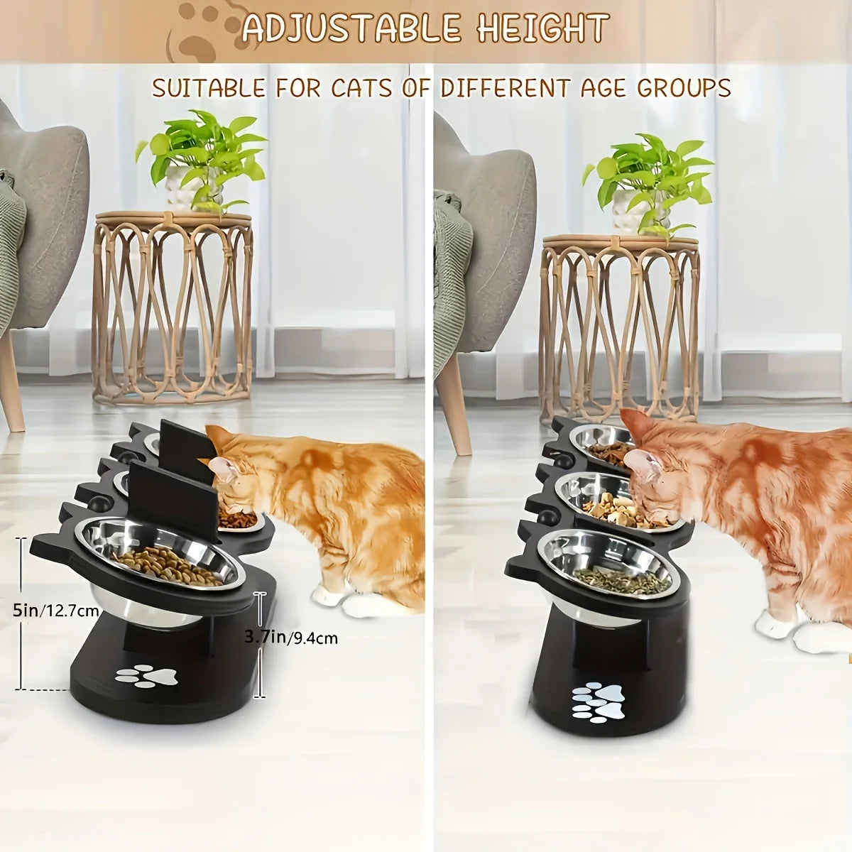 Raised Cat Bowls With Wooden Stand And Stainless Steel Bowls