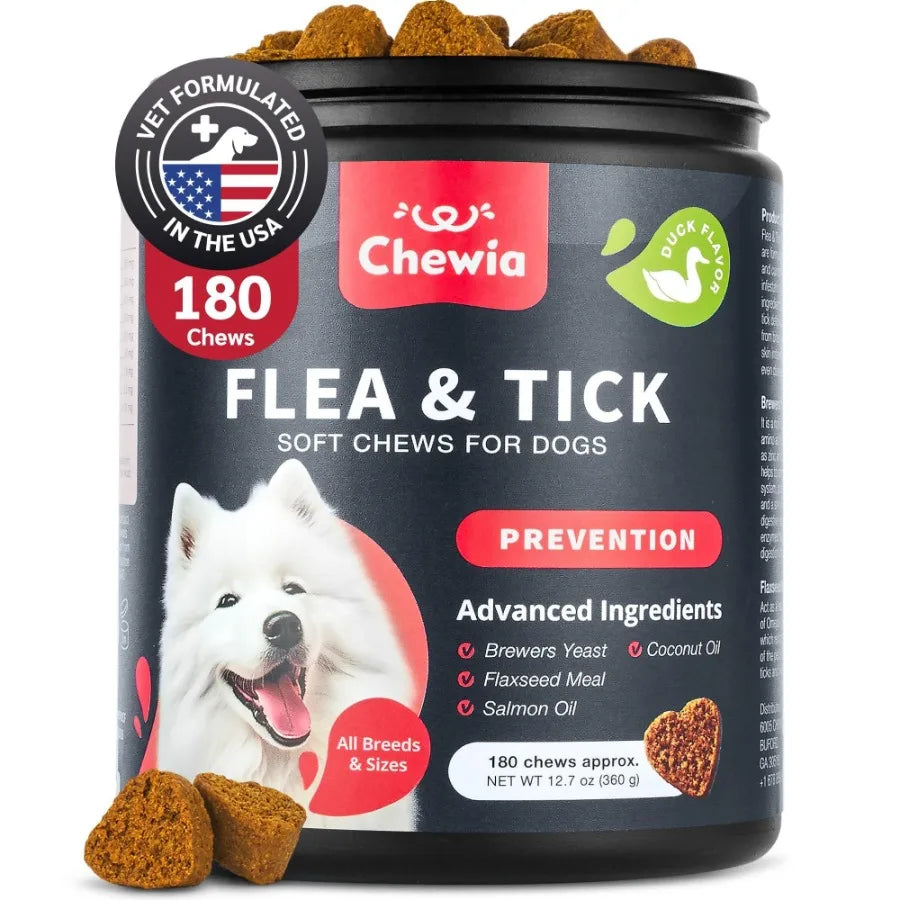 Dog Flea and Tick Treatment Chews Natural Flea Tick Prevention for Dogs Soft Treats Immune Support