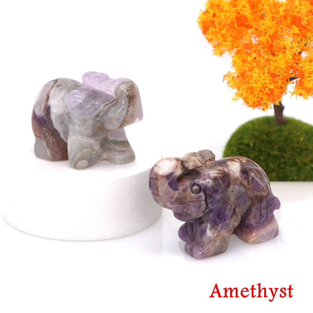 Lucky Elephant Statue Aventurine Amethyst Crystal Feng Shui Figurine Chakra