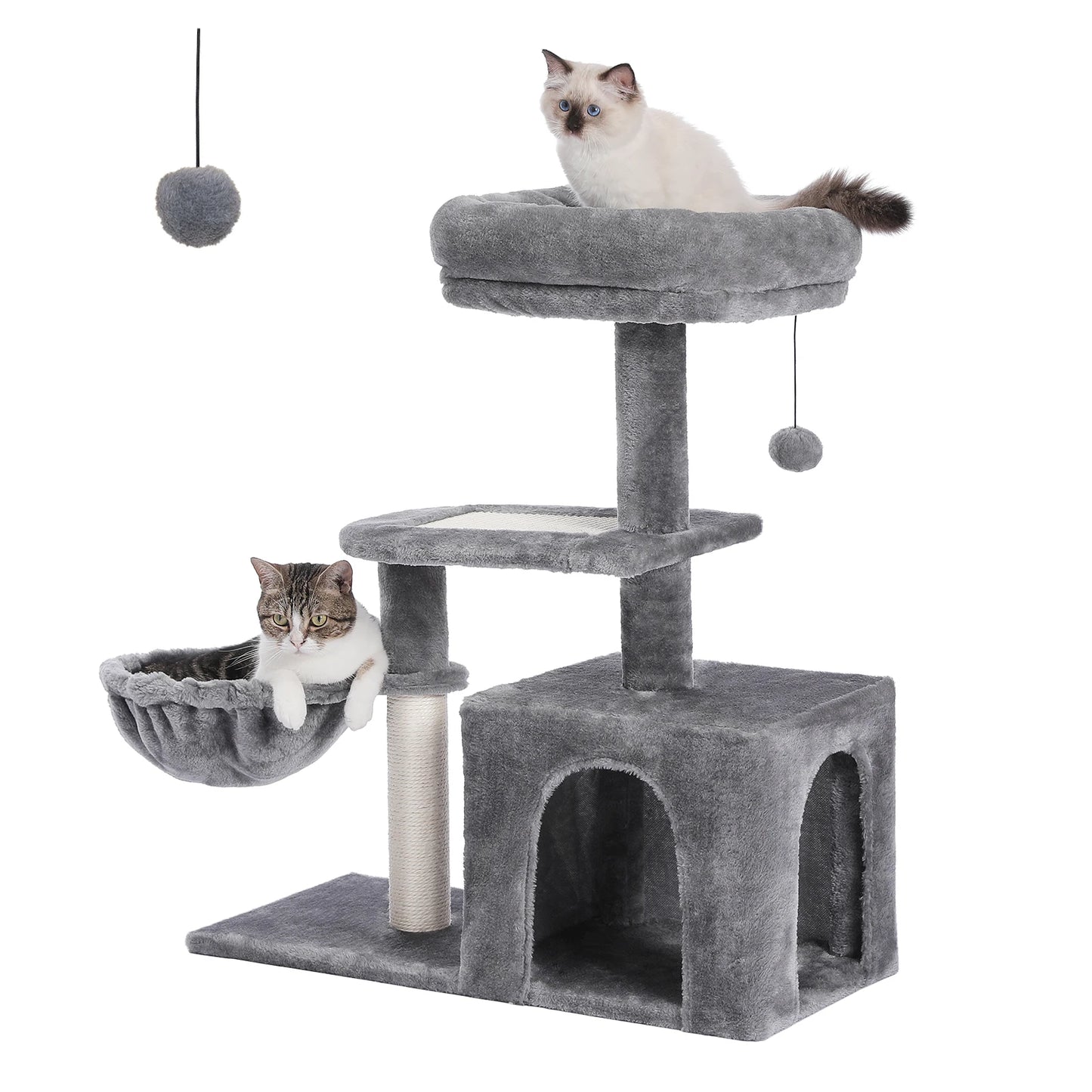 Cat Tree Cat Tower for Indoor Cats with Big Hammock Removable Top Perch and Scratching Posts Grey