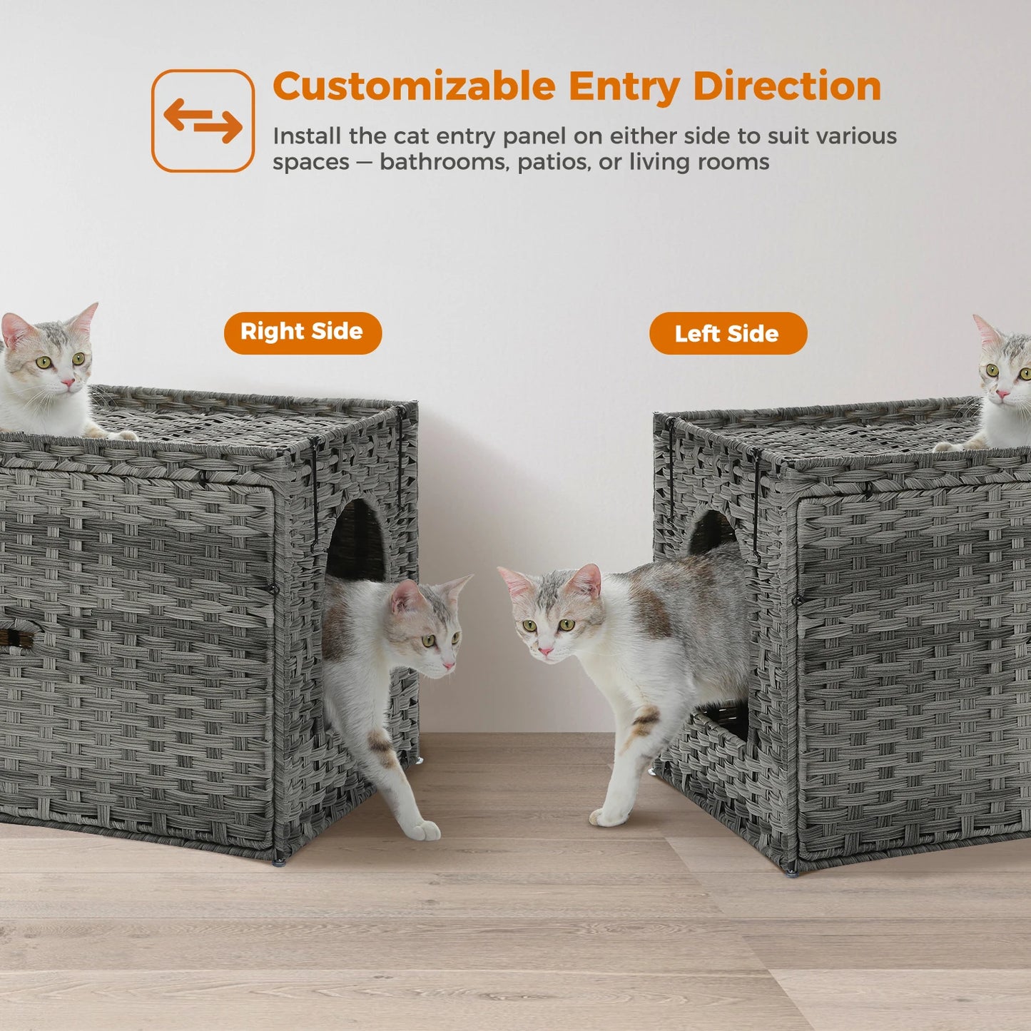 PEQULTICN Rattan Cat Litter Box Enclosure With Tall Doorway
