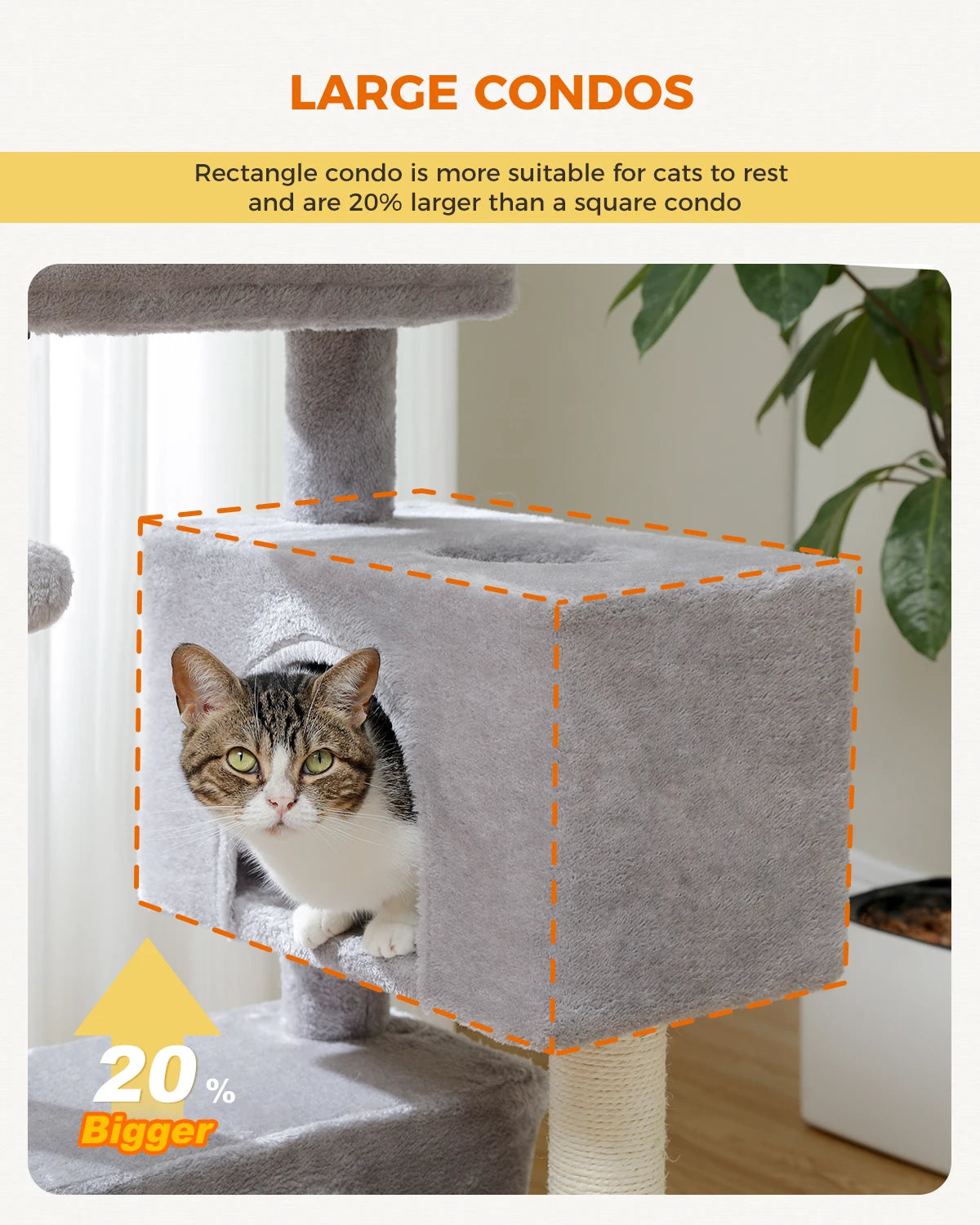 Cat Tree for Large Cats Indoor Cat Tower up to 10kg with 2 Large Condos Scratching Posts and Large Perch