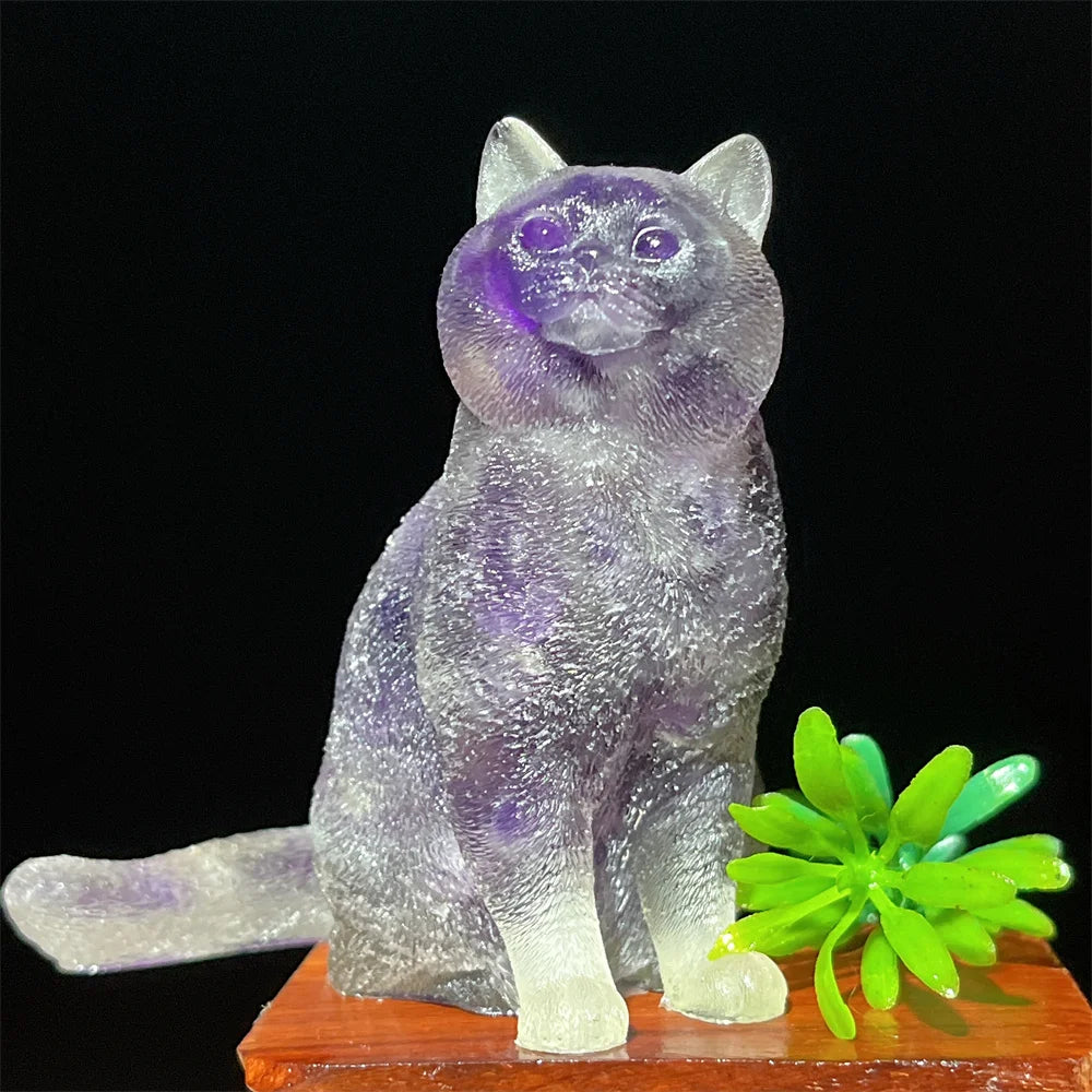 Cat Tumbled Stone Statue Natural Gemstone Amethyst Rose Quartz Opal lite Reiki Healing Crystal Stone Figurine Crafts Gifts