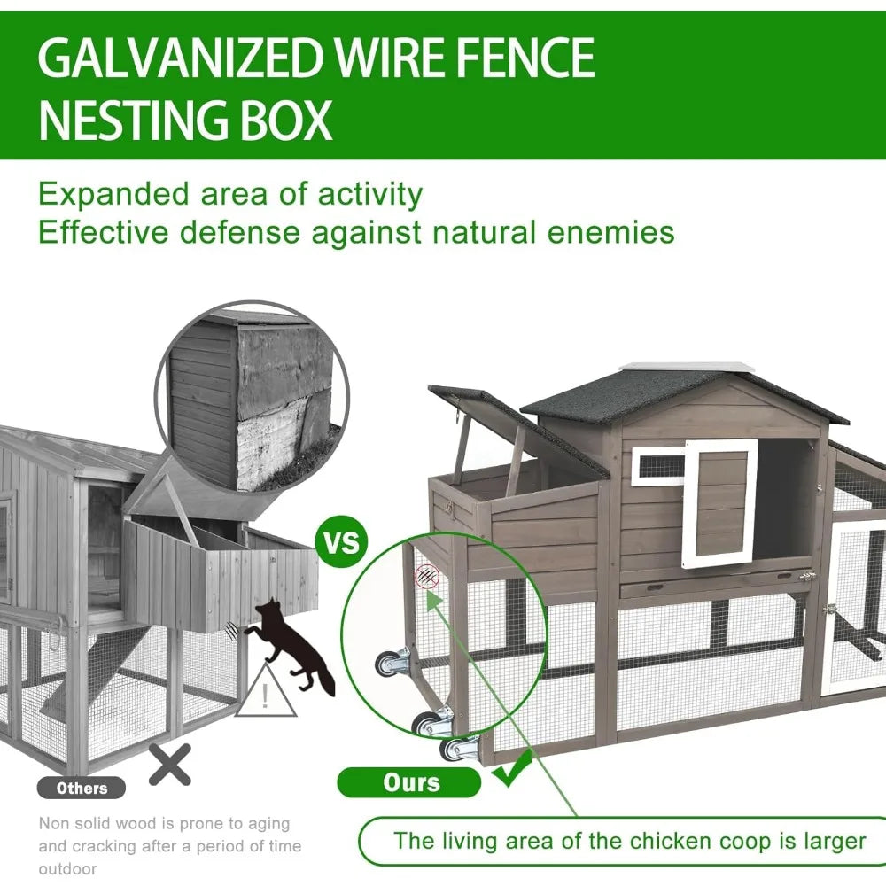 XMSJ Chicken Coop With Run Wooden Outdoor Poultry House UV Proof Asphalt Roof Weather Resistant
