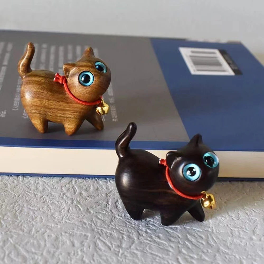 Handmade Wooden Cat Decoration Mini Animal Tiger Kitten Statue Car Statue Desktop Decoration Cute Kitten Ornament