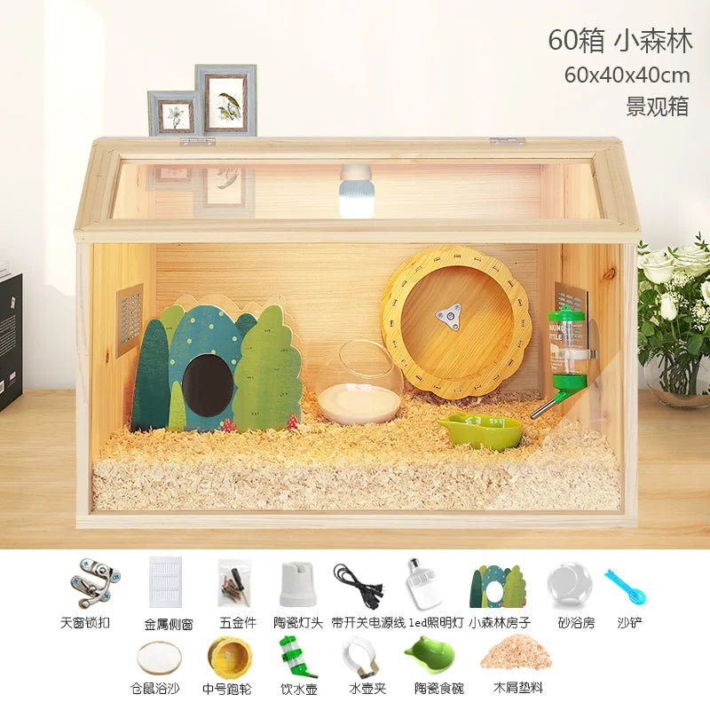 Wooden Hamster Cage Luxury Villa With Hideout Lock