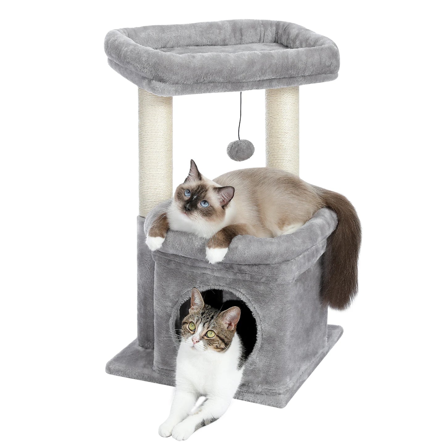 H228cm Cat Tree Toy Condo Multi-Layer Climbing Tower with Hammock Solid Wood Post for Cats