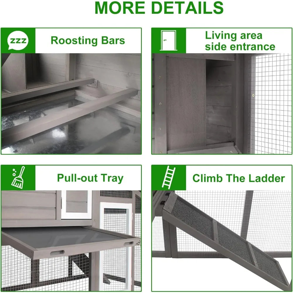 XMSJ Chicken Coop With Run Wooden Outdoor Poultry House UV Proof Asphalt Roof Weather Resistant