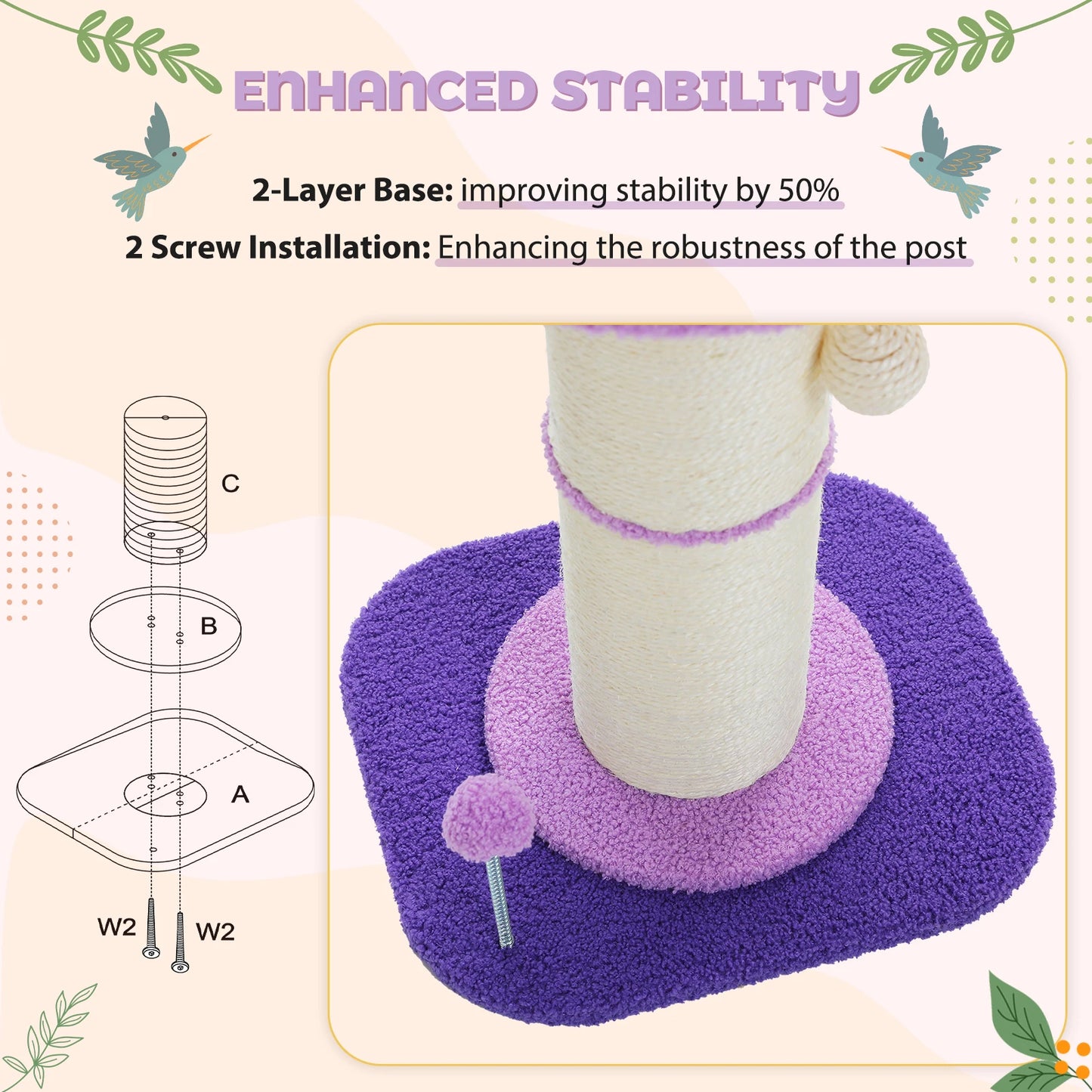 PAWZ Road Flower Cat Scratching Post With Removable Bed Indoor Cat Tower