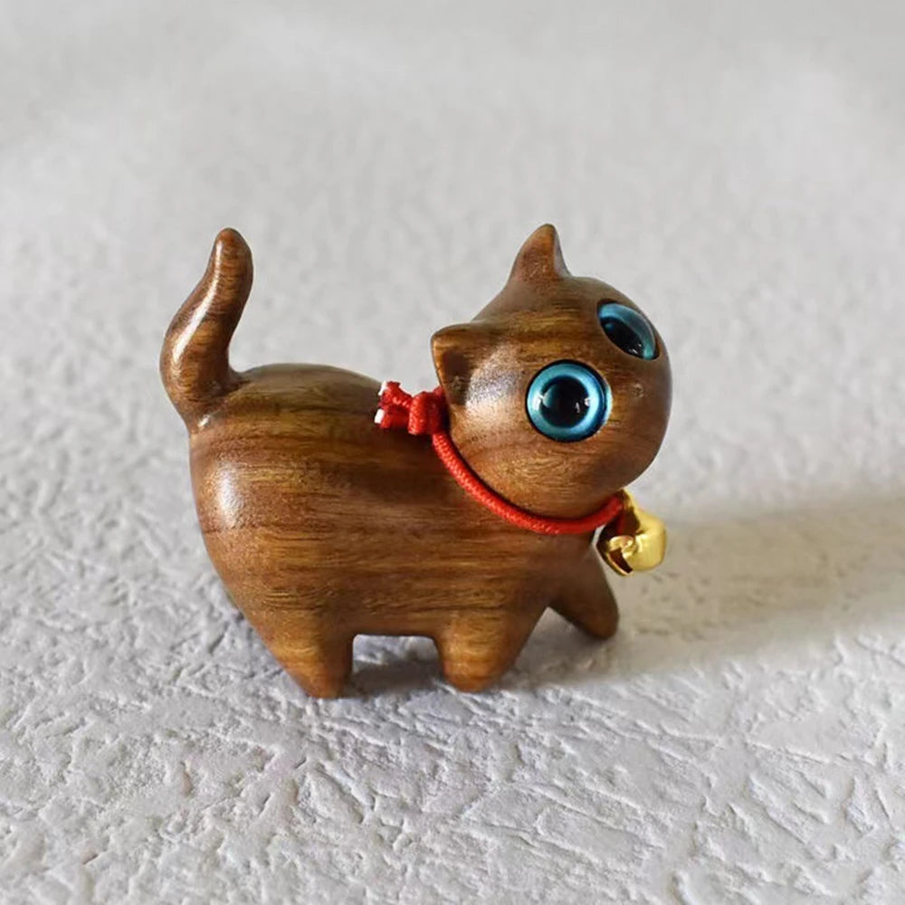 Handmade Wooden Cat Decoration Mini Animal Tiger Kitten Statue Car Statue Desktop Decoration Cute Kitten Ornament
