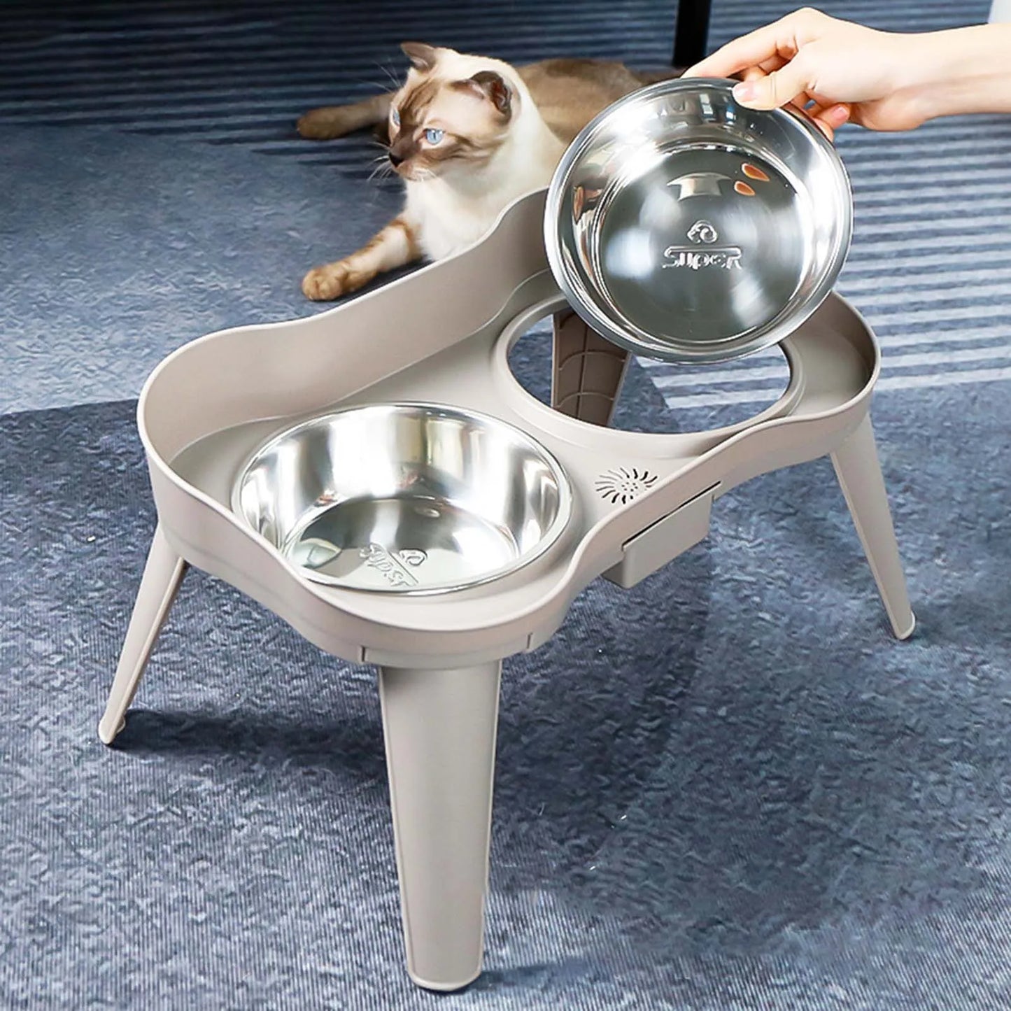 Raised Stand Elevated Dog Feeder Non Slip No Spill Design Stainless Steel Bowl Pet Supplies