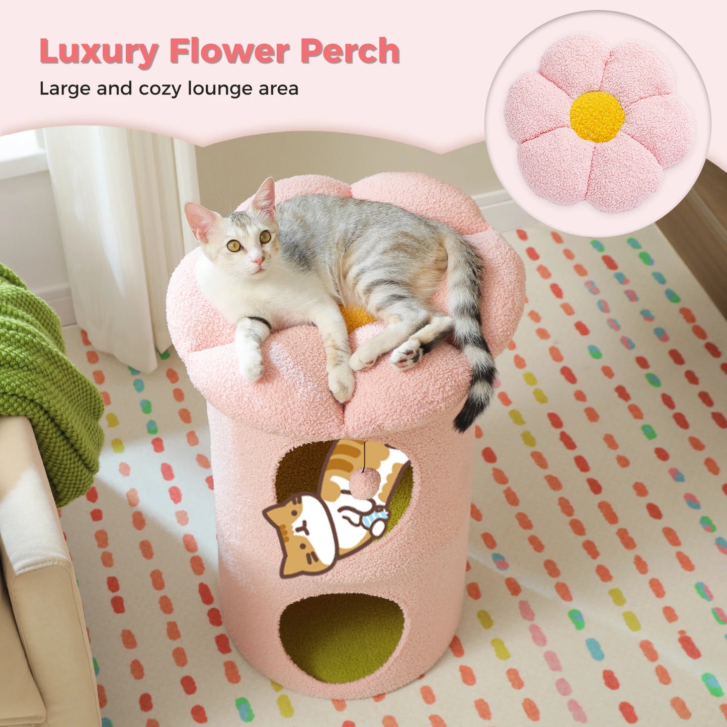 PAWZ Road Two Story Cat Bed Indoor House With Flower