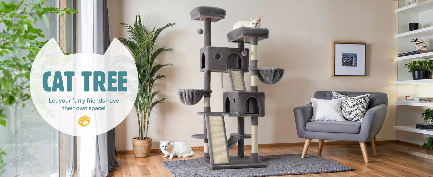Hoomic 65 Inch Multi Level Large Cat Tree Tower Cozy Plush Cat Perches Cat Condo with Baskets Sisal Scratching Post