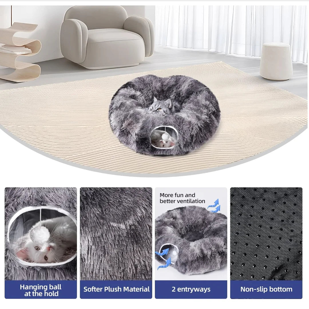 Kylinsure Plush Cat Tunnel Bed For Cats Cozy Hideaway