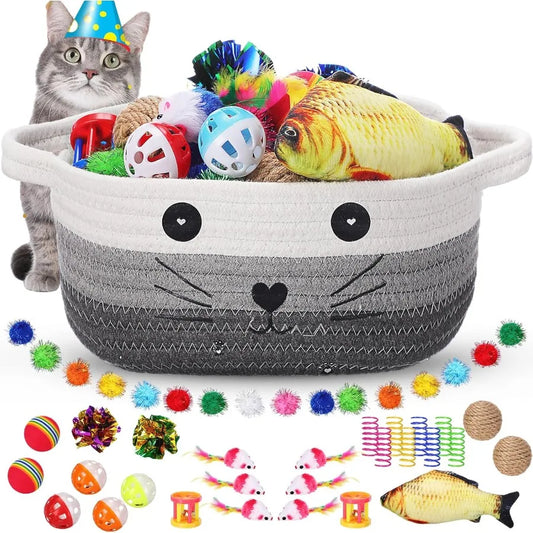 58 Pcs Cat Toys Set Colorful Flashing Balls Crinkle Bells