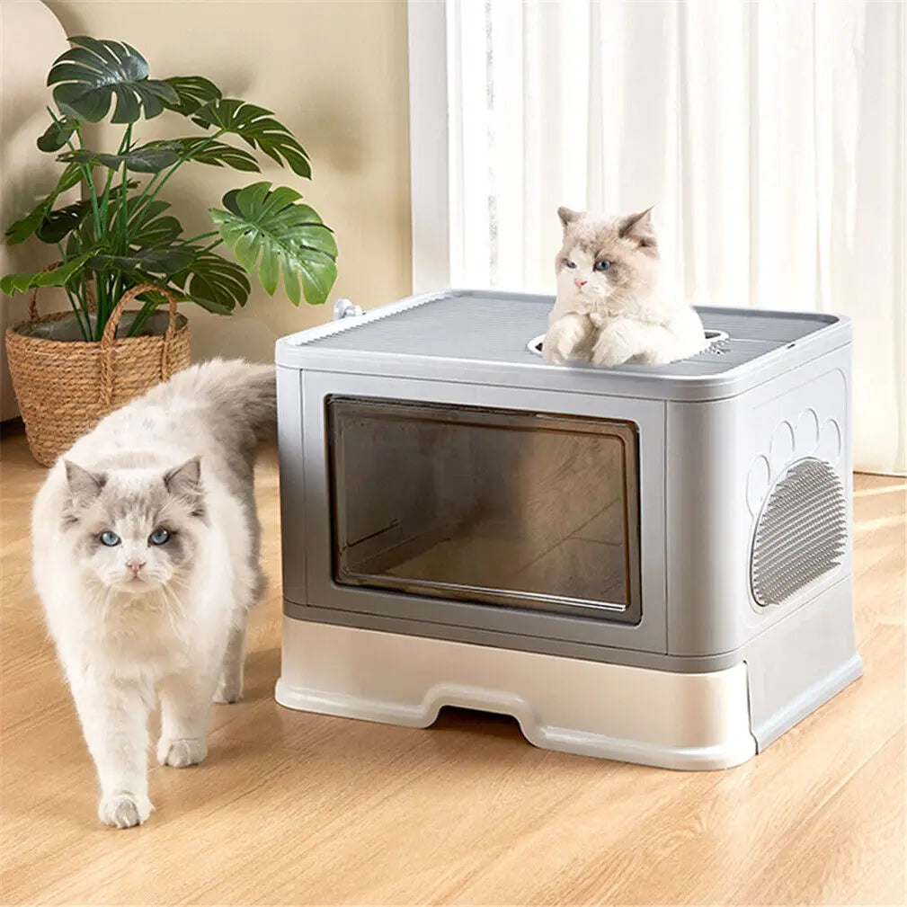 Foldable Cat Litter Box Front Entry Top Exit With Scoop