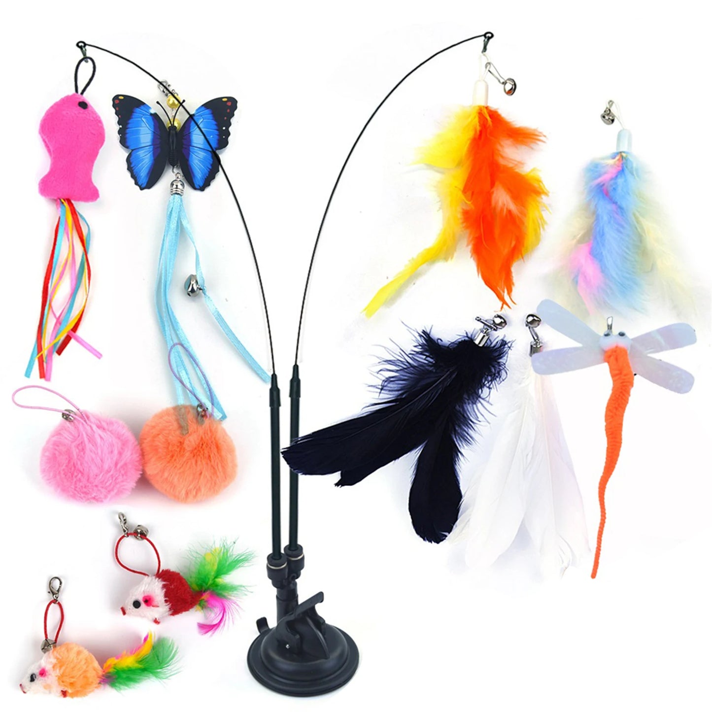 Shunmaii Cat Toy Set With Suction Cup Dual Head Training