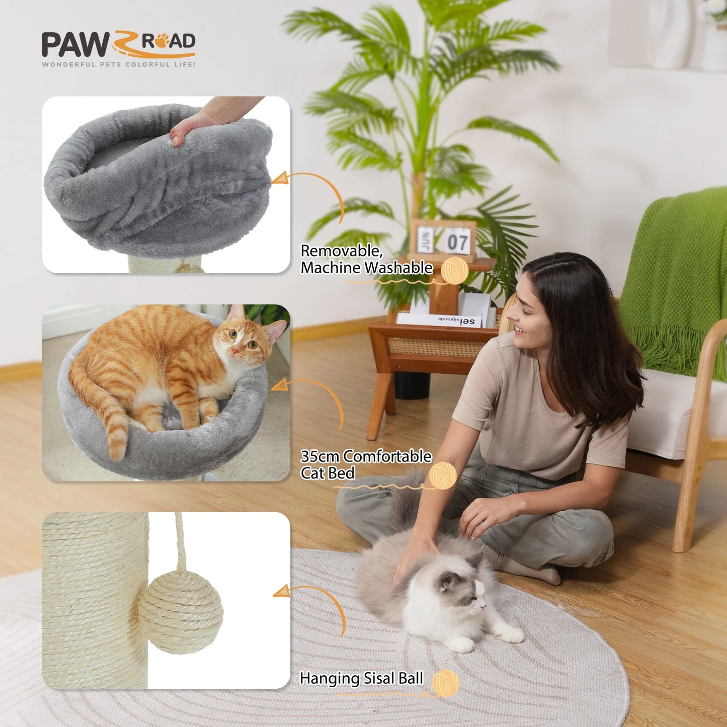 PAWZ Road Flower Cat Scratching Post With Removable Bed Indoor Cat Tower