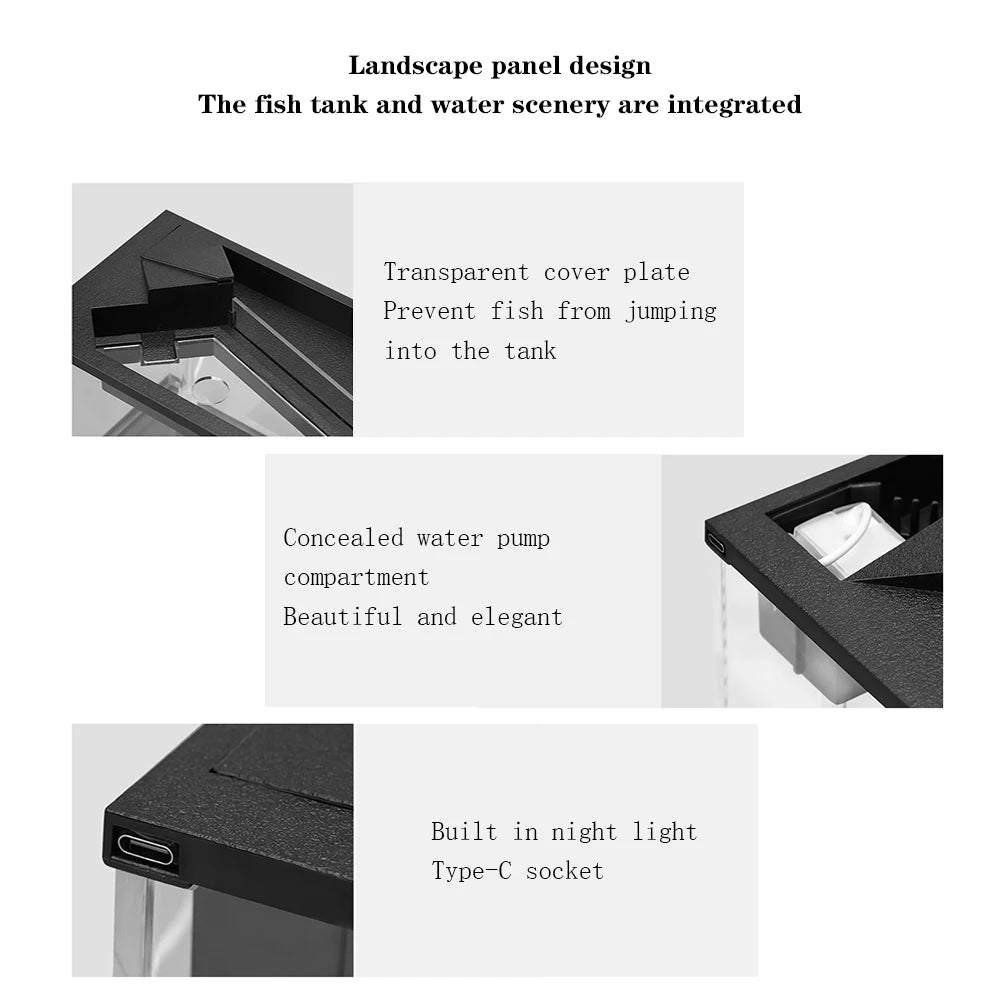 Aquarium Tank With Build-in Light, Water Pump, Clear Cover, Ecological Cycle System, Acrylic Rectangular Fish Tank