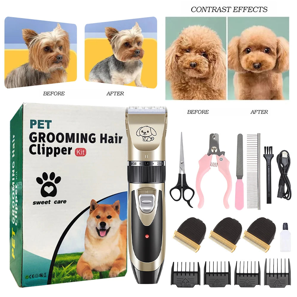 Electric Pet Clipper Grooming Kit Rechargeable Trimmer Haircut Cat Hair Cutting Remover Professional Machine Set