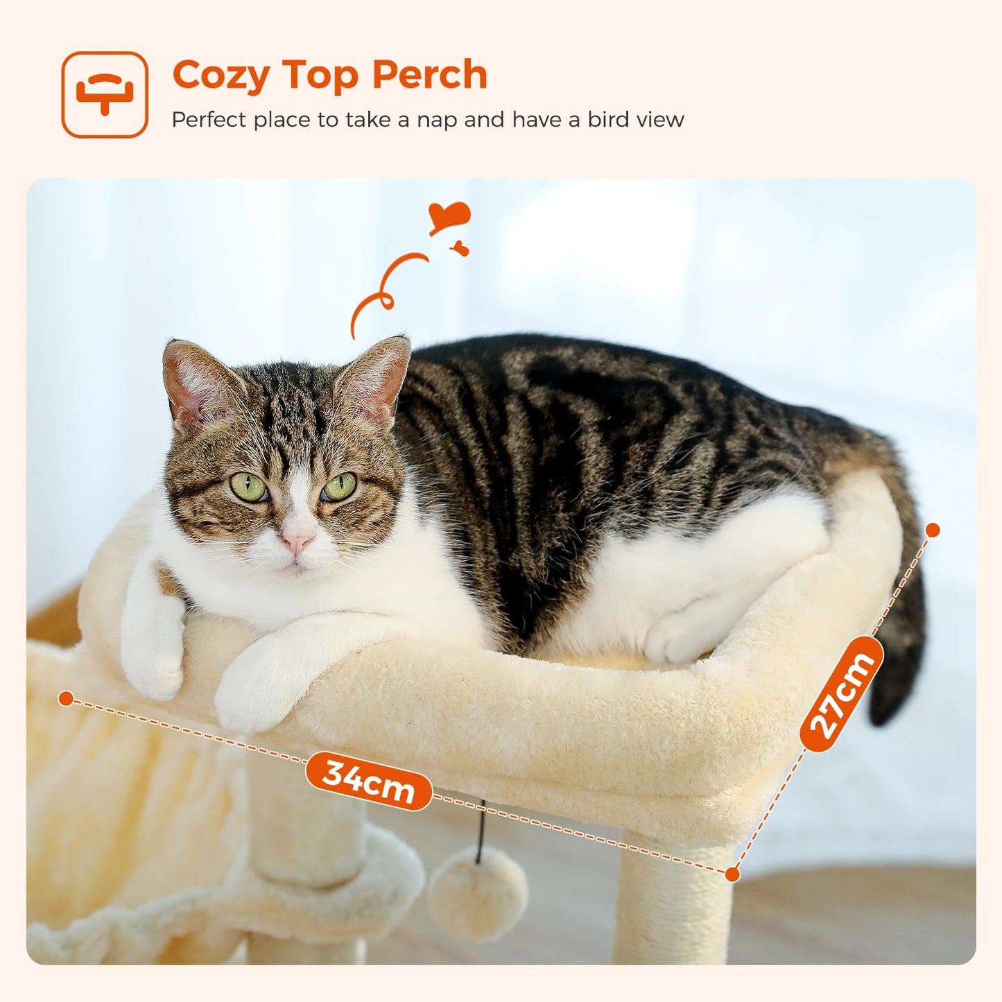Cat Tree Cat Tower for Indoor Cats with Big Hammock Removable Top Perch and Scratching Posts Grey