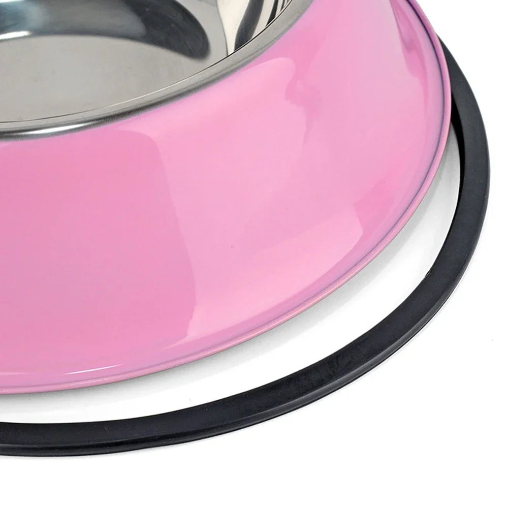 New Pet Dog Stainless Steel Bowls Puppy Cats Food Drink Water Dish Feeder Travel Feeding Non-slip Feeding Dishes Pets Supplies