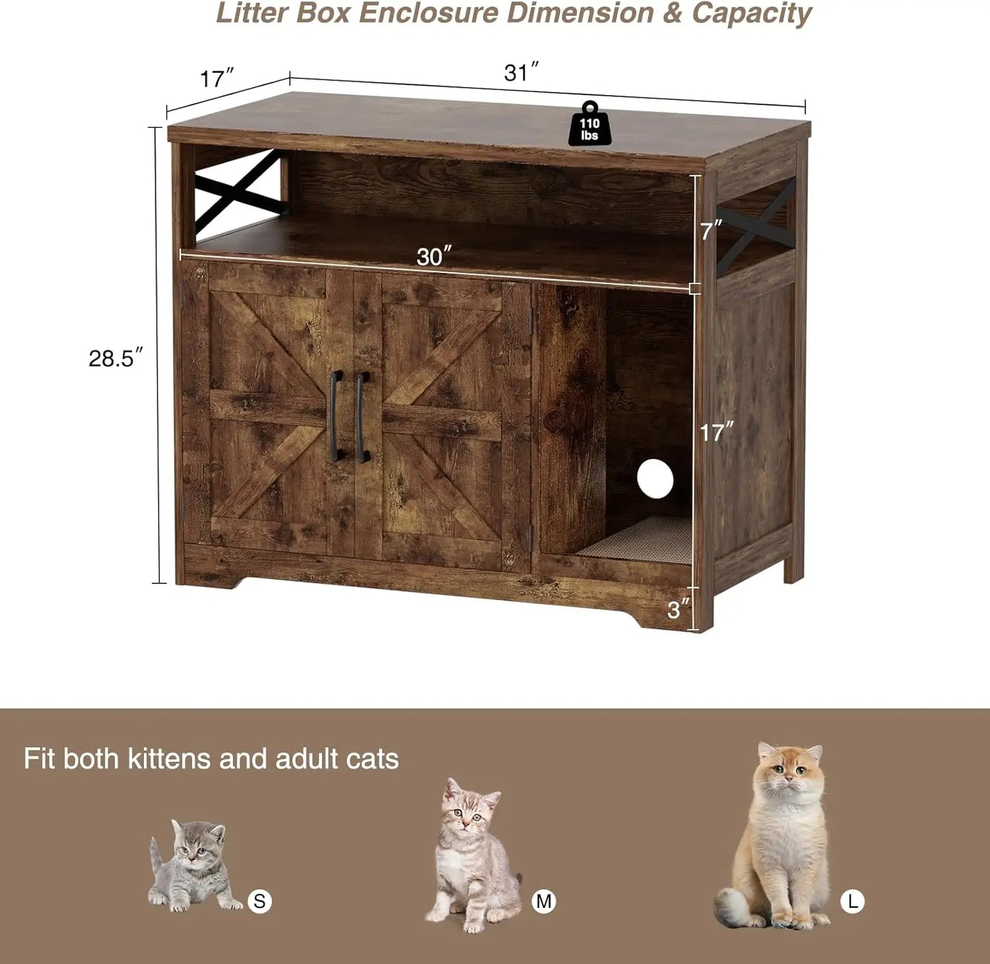 Vabches Wood Cat Litter Box Enclosure With Scratch Pad