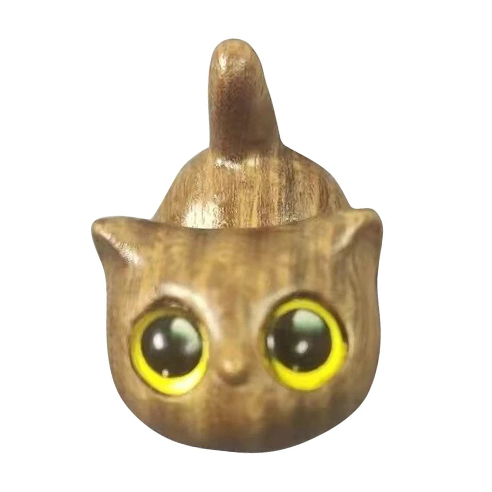 Handmade Wooden Cat Decoration Mini Animal Tiger Kitten Statue Car Statue Desktop Decoration Cute Kitten Ornament