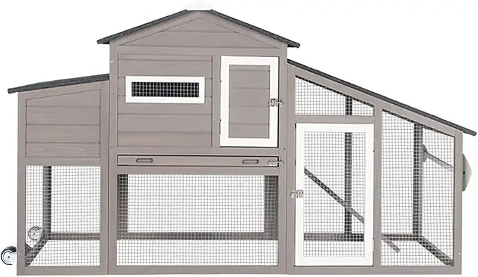 XMSJ Chicken Coop With Run Wooden Outdoor Poultry House UV Proof Asphalt Roof Weather Resistant