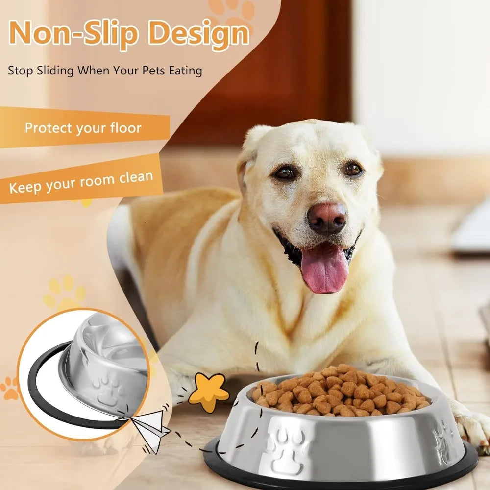 Stainless Steel Cat Bowl, 4 Pack Metal Dog Bowls for Food and Water, Non-Slip Pet Feeding Dish Bowl with Rubber Base for Indoor