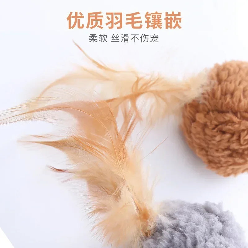 Cat Toy Plush Ball With Feathers Interactive Fun Chase Pet Supplies