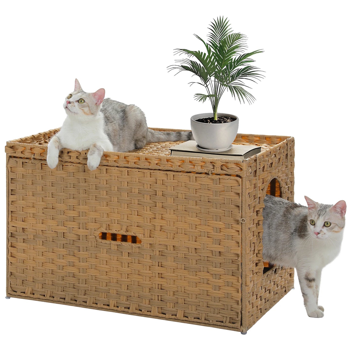 PEQULTICN Rattan Cat Litter Box Enclosure With Tall Doorway